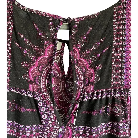 Minkpink X Urban Outfitters Long Sleeve Boho Tunic Dress L Pink Black - Picture 7 of 7